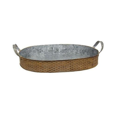 2 Set Basket Weave Embossed Metal Oval Trays - The Fox Decor